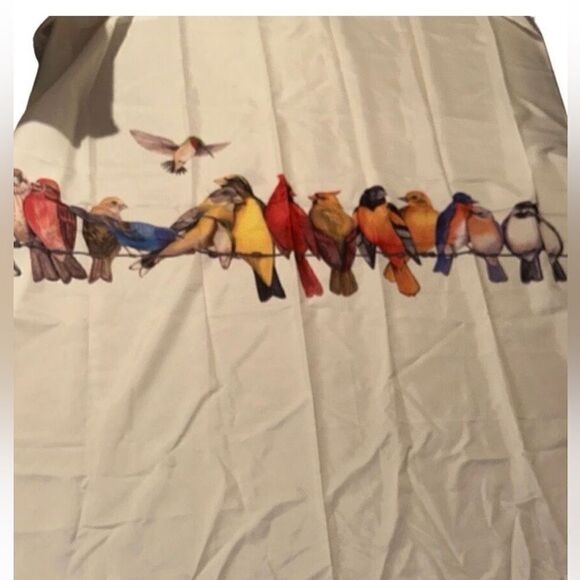 "NEW" 1pc  Bird Print Multicolor Shower Curtain W/ Plastic Hooks 71"x71" - Picture 9 of 9